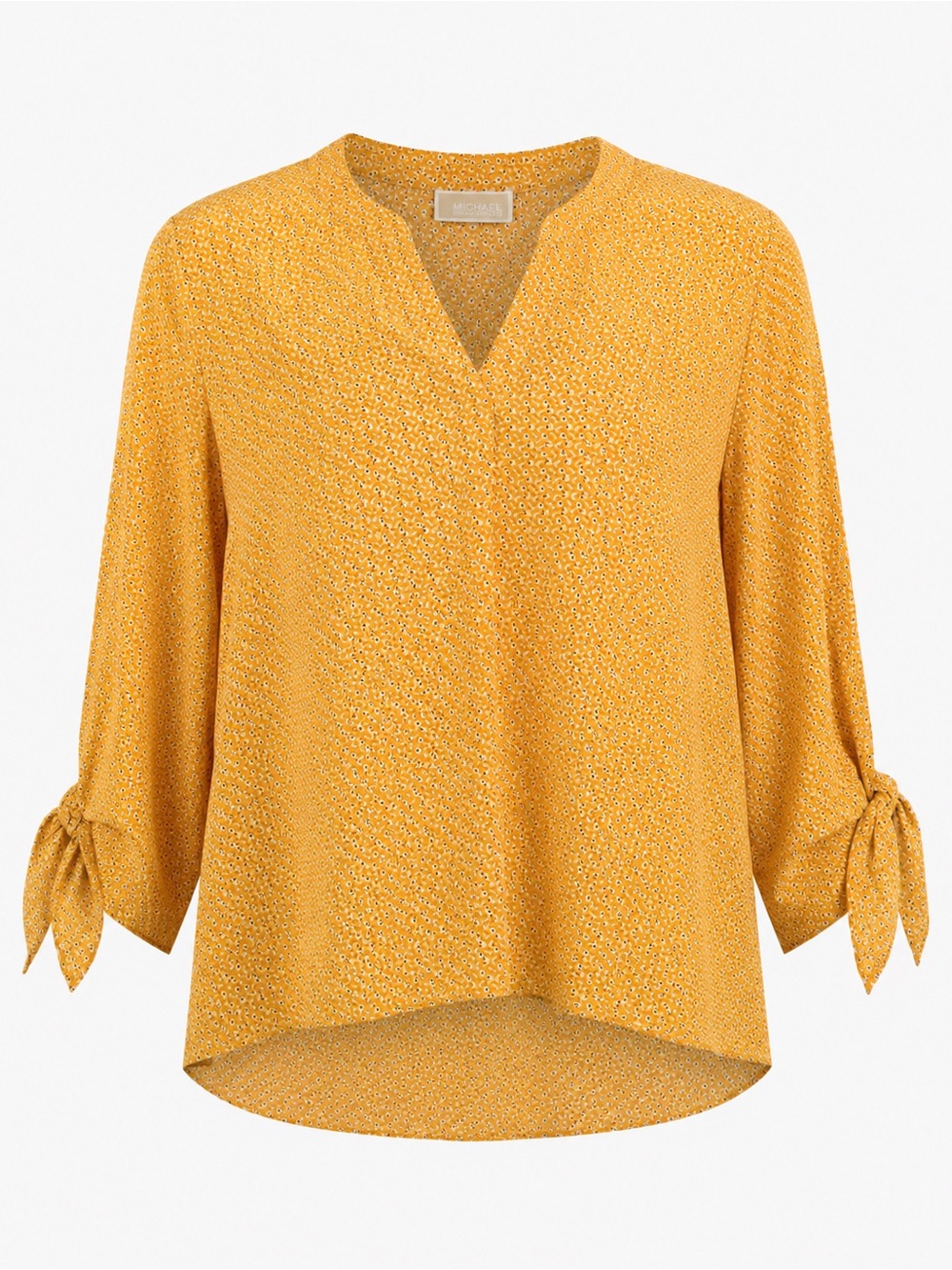 Michael Kors Jasmine Yellow Floral Tie Sleeve Blouse XL NWT